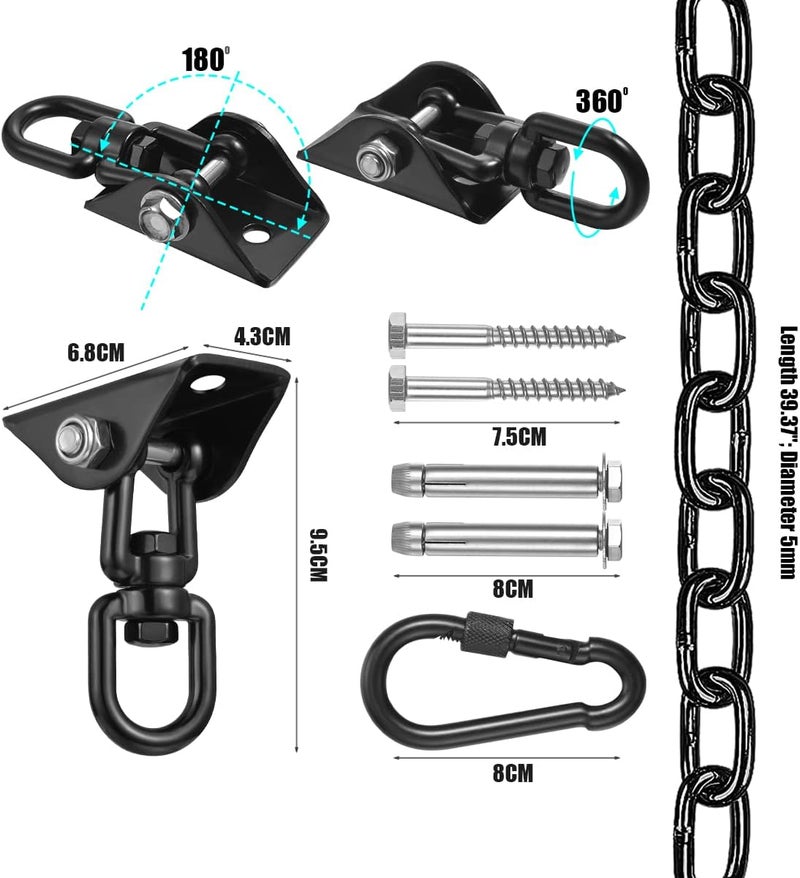 YOSE Hammock Hanging Kit with Swing Chain, 1100lbs Capacity Hanging Hooks Heavy Duty 360° Swivel for Yoga,Tree, Chair, Indoor & Outdoor Gym（Includes a 39.37" Chain） - Image 2
